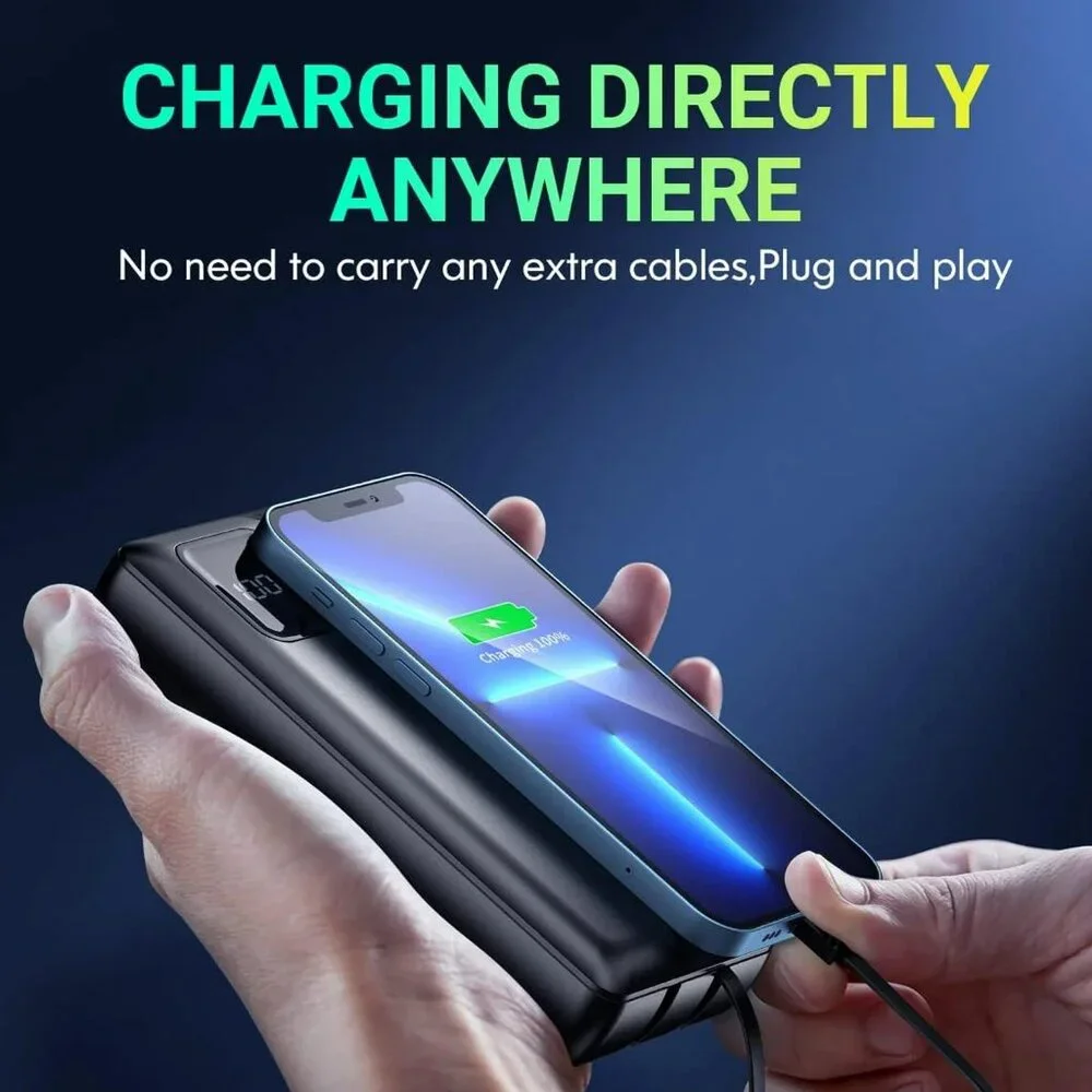 Portable Phone Charger -40000 mAh Fast Charging Power Bank, With Built-in Cables